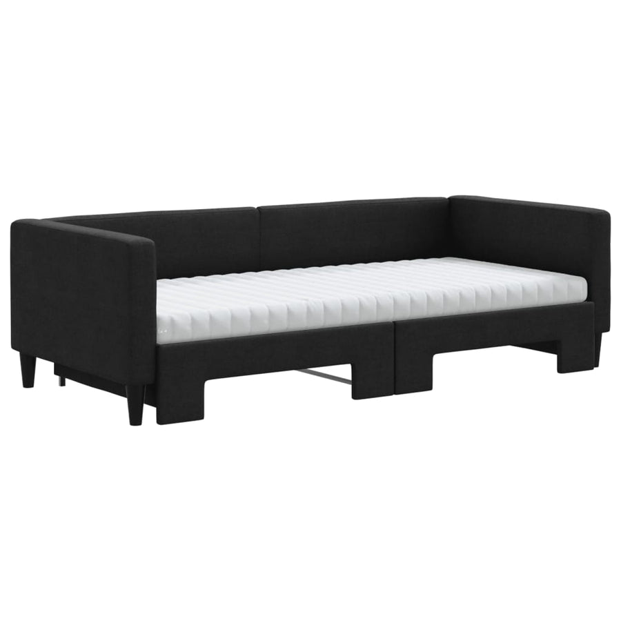 Slaapbank met onderschuifbed en matrassen 90x200 cm stof zwart 90 x 200 cm Zwart met onderschuifbed en matras