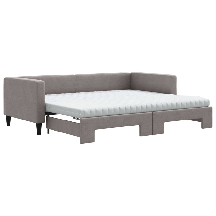 Slaapbank Met Onderschuifbed En Matrassen 90X200 Cm Stof Taupe Taupe 90 x 200 cm