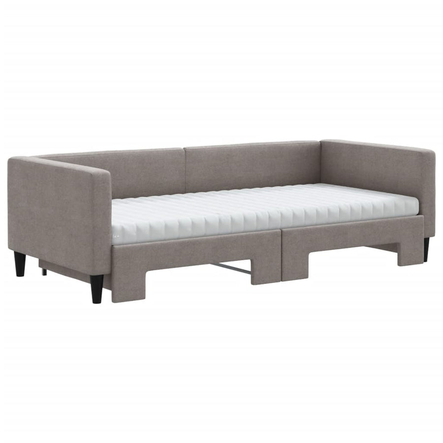 Slaapbank Met Onderschuifbed En Matrassen 90X200 Cm Stof Taupe Taupe 90 x 200 cm
