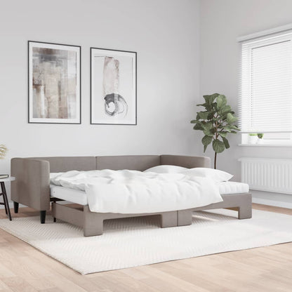 Slaapbank Met Onderschuifbed En Matrassen 90X200 Cm Stof Taupe Taupe 90 x 200 cm