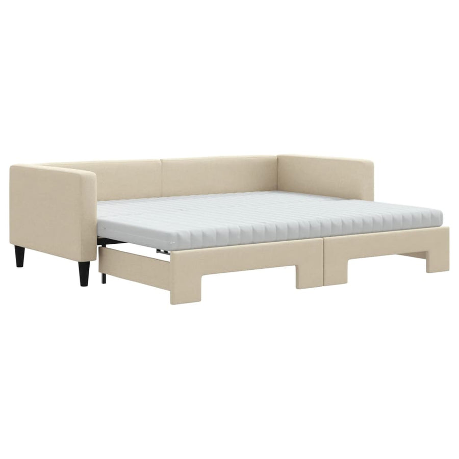 Slaapbank Sen Stof 90 x 200 cm Crème met onderschuifbed en matras