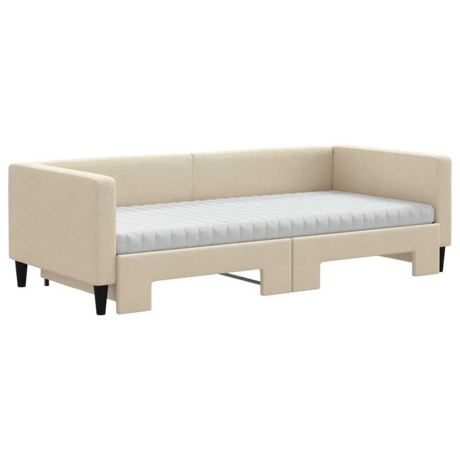 Slaapbank Sen Stof 90 x 200 cm Crème met onderschuifbed en matras