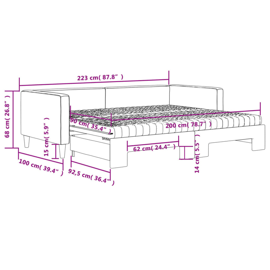 Slaapbank Sen Stof 90 x 200 cm Crème met onderschuifbed en matras