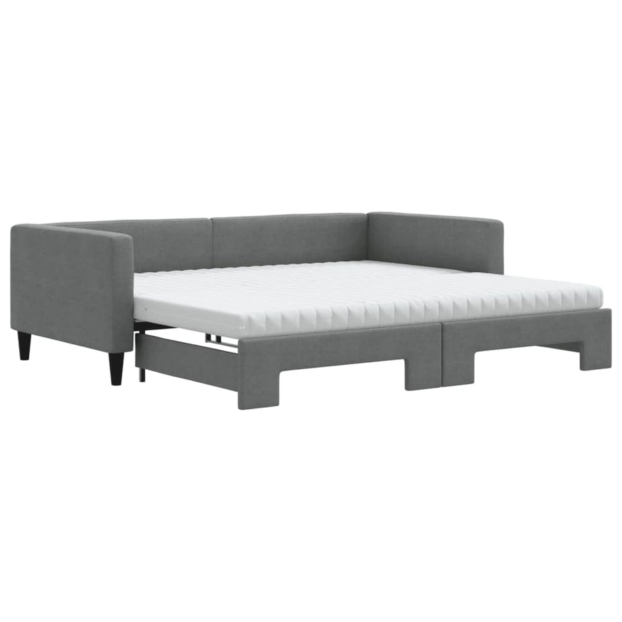 Slaapbank onderschuifbed matrassen 100x200 cm stof donkergroen 100 x 200 cm Donkergrijs met onderschuifbed en matras