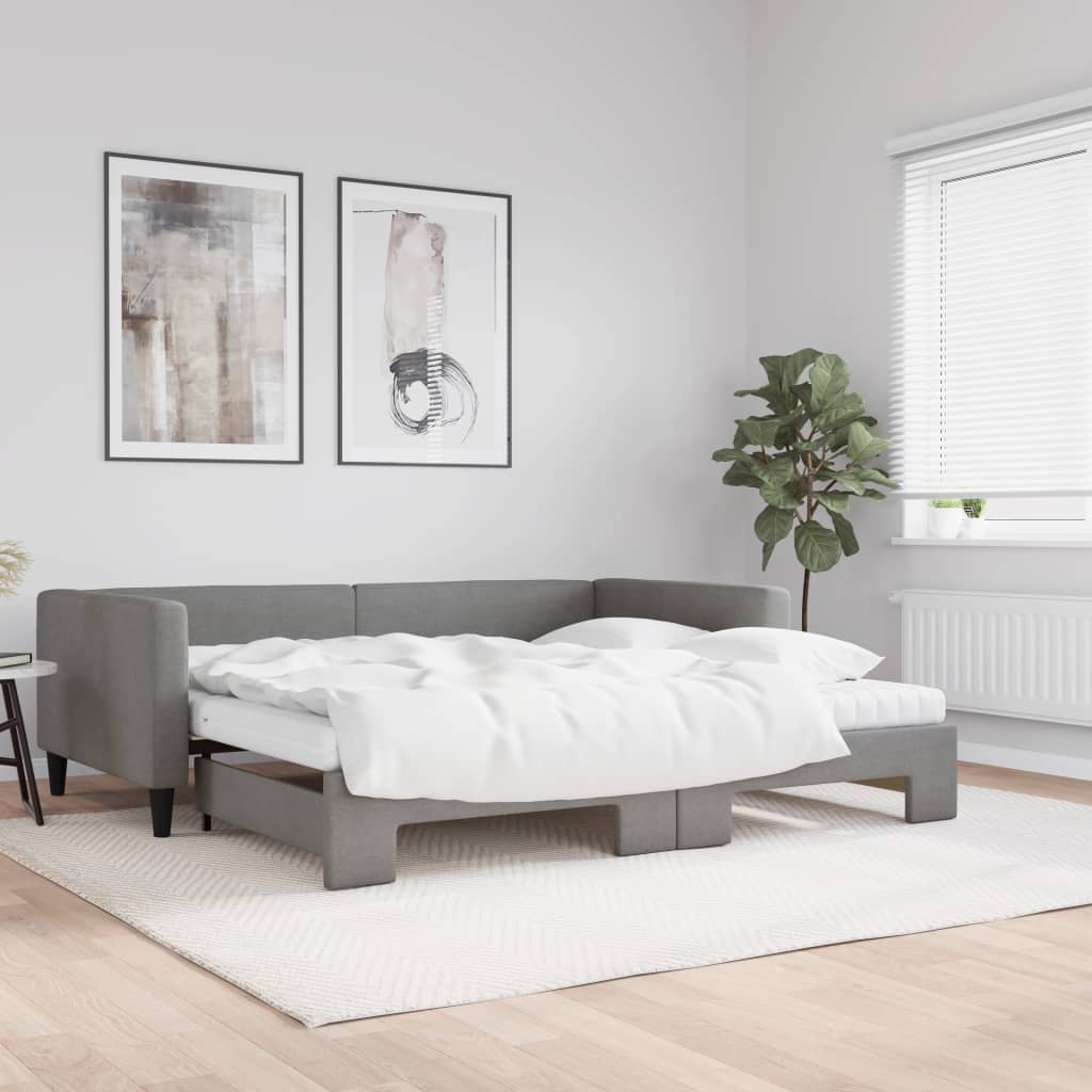 Slaapbank onderschuifbed matrassen 100x200 cm stof donkergroen 100 x 200 cm Donkergrijs met onderschuifbed en matras