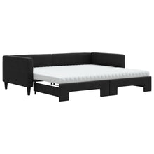 Slaapbank met onderschuifbed en matrassen 100x200 cm stof zwart 100 x 200 cm Zwart met onderschuifbed en matras