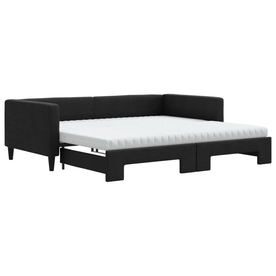 Slaapbank met onderschuifbed en matrassen 100x200 cm stof zwart 100 x 200 cm Zwart met onderschuifbed en matras