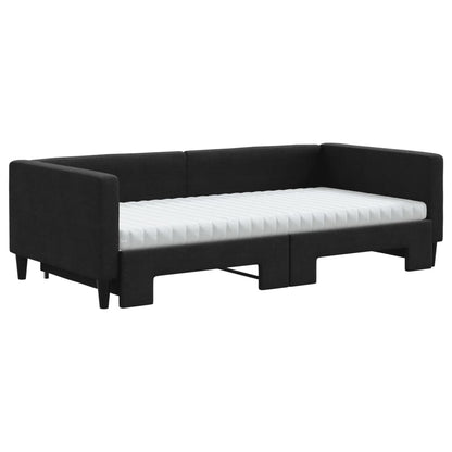 Slaapbank met onderschuifbed en matrassen 100x200 cm stof zwart 100 x 200 cm Zwart met onderschuifbed en matras