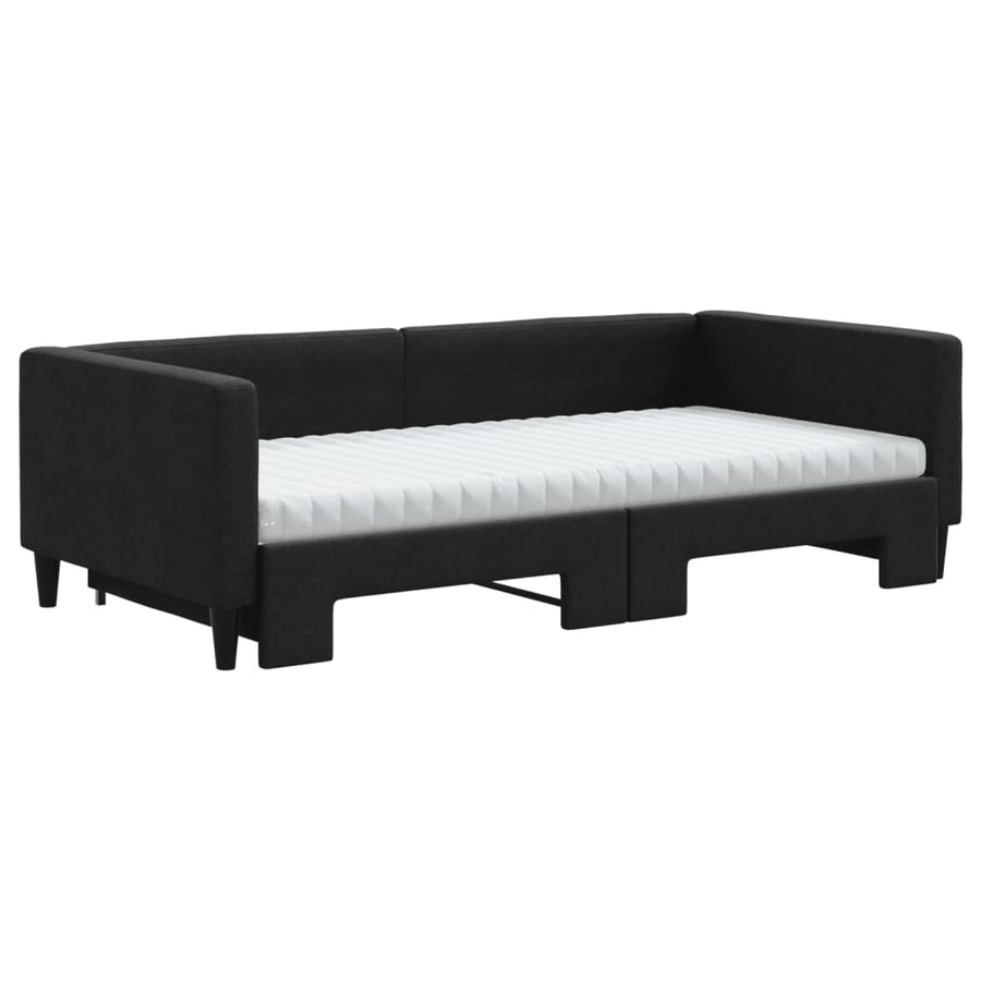 Slaapbank met onderschuifbed en matrassen 100x200 cm stof zwart 100 x 200 cm Zwart met onderschuifbed en matras