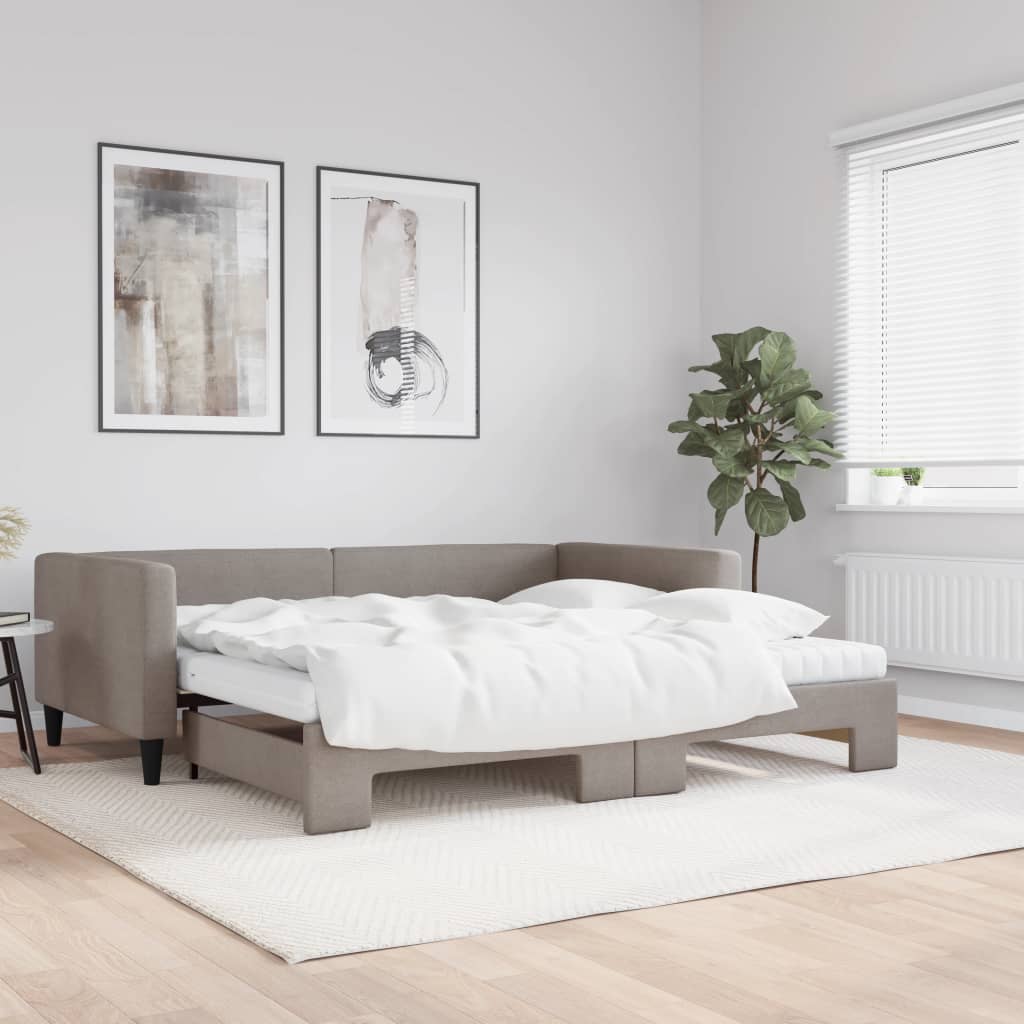 Slaapbank Sen Stof 100 x 200 cm Taupe met onderschuifbed en matras