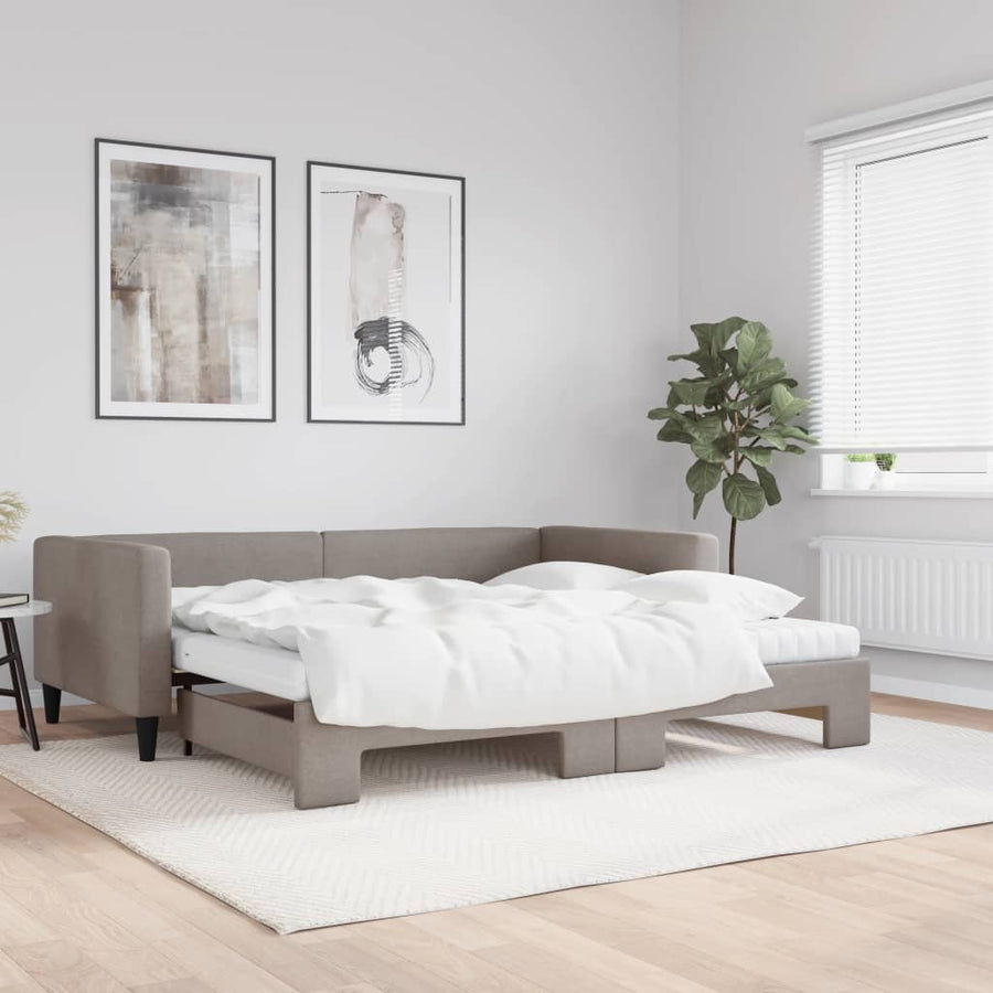Slaapbank Sen Stof 100 x 200 cm Taupe met onderschuifbed en matras