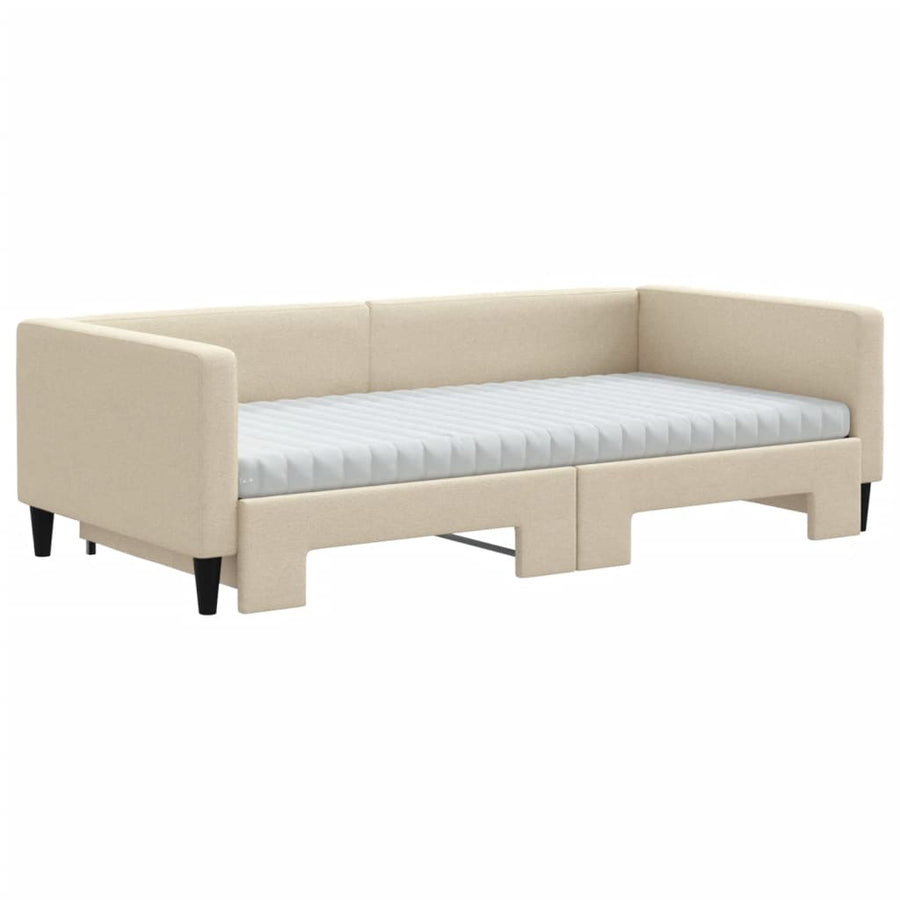 Slaapbank met onderschuifbed en matrassen 100x200 cm stof crème 100 x 200 cm Crème