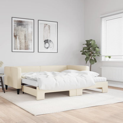 Slaapbank met onderschuifbed en matrassen 100x200 cm stof crème 100 x 200 cm Crème