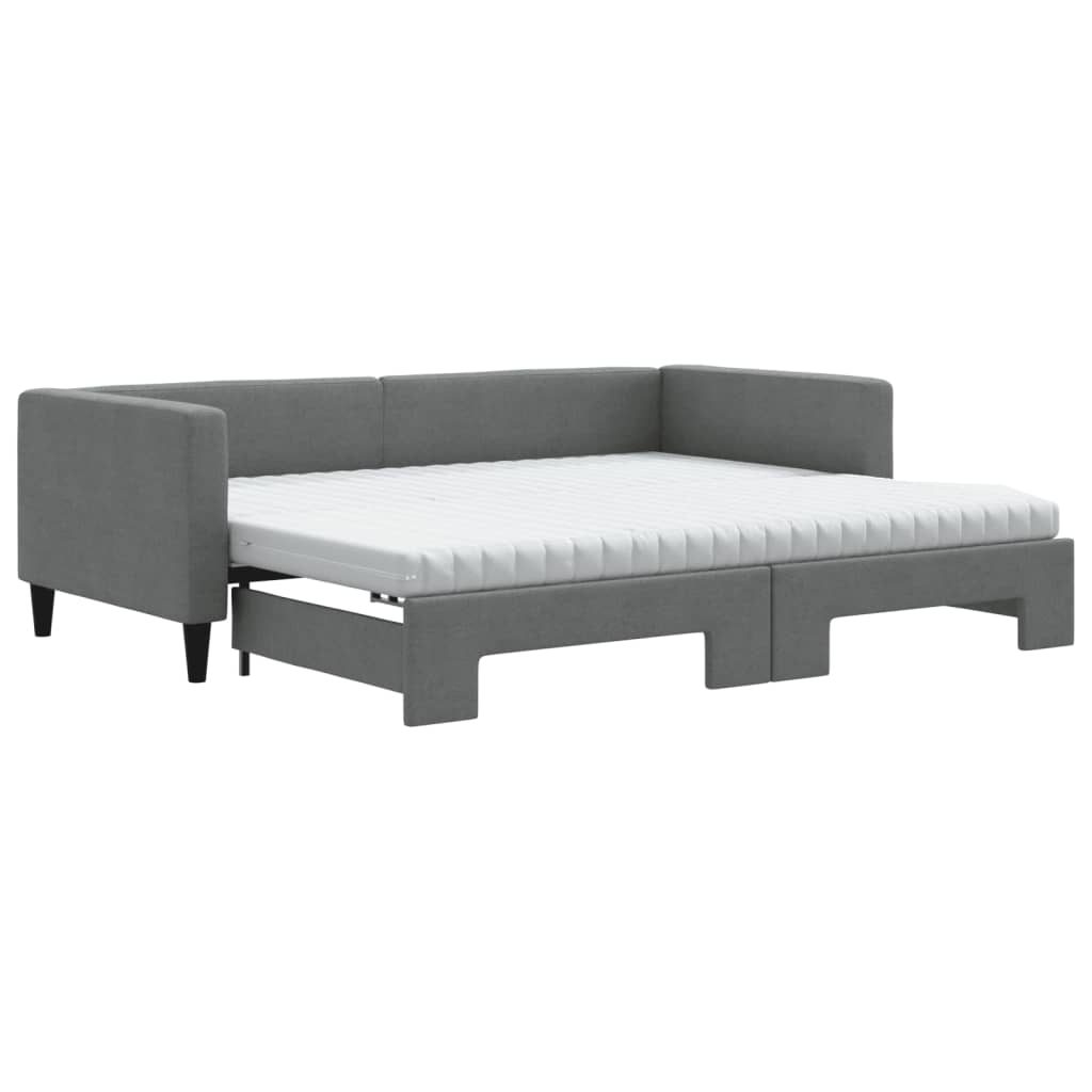 Slaapbank onderschuifbed matrassen 90x190 cm stof donkergroen 90 x 190 cm Donkergrijs