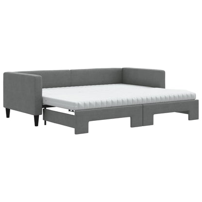 Slaapbank onderschuifbed matrassen 90x190 cm stof donkergroen 90 x 190 cm Donkergrijs