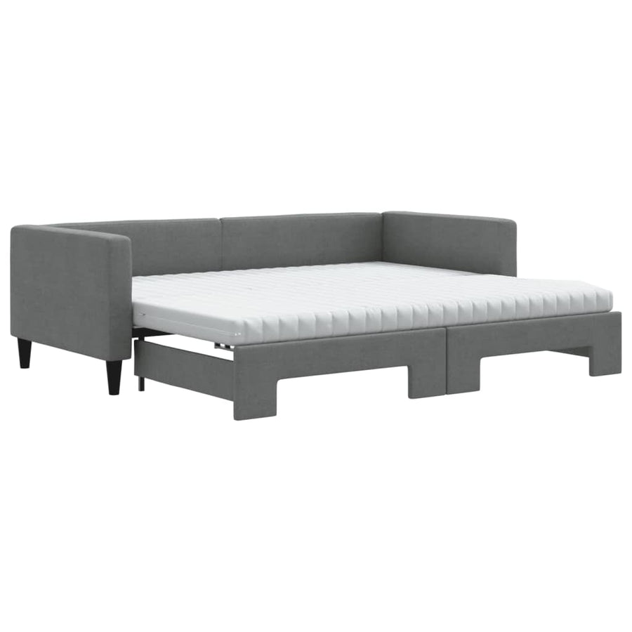 Slaapbank onderschuifbed matrassen 90x190 cm stof donkergroen 90 x 190 cm Donkergrijs
