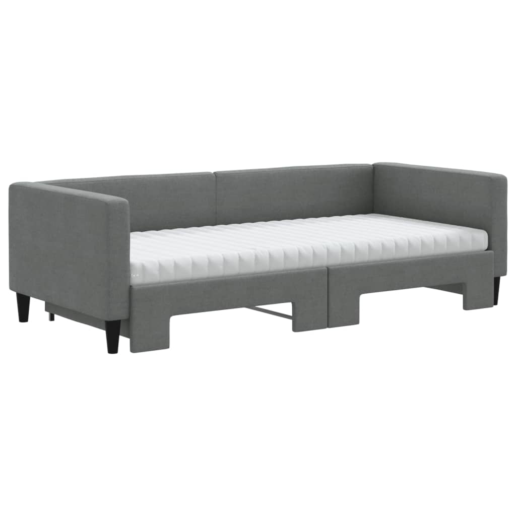 Slaapbank onderschuifbed matrassen 90x190 cm stof donkergroen 90 x 190 cm Donkergrijs