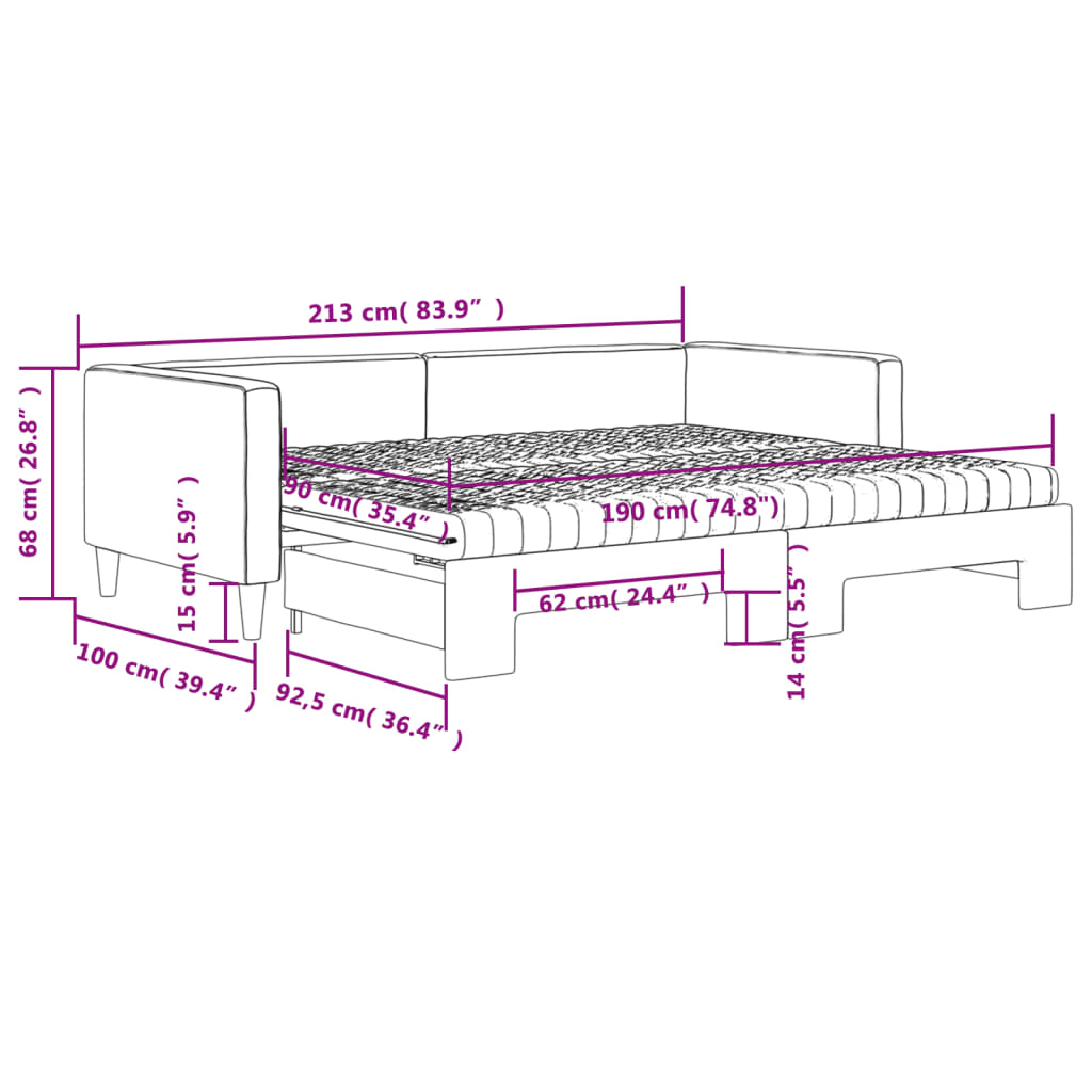 Slaapbank Sen Stof 90 x 190 cm Zwart met onderschuifbed en matras
