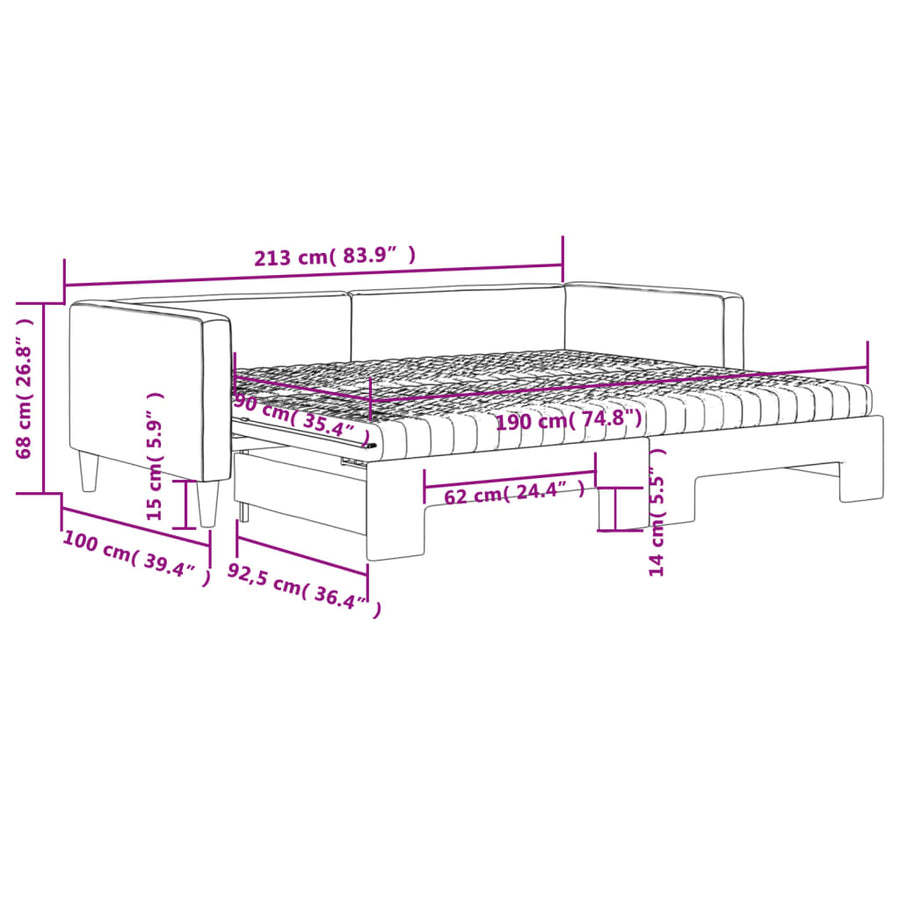 Slaapbank Sen Stof 90 x 190 cm Zwart met onderschuifbed en matras