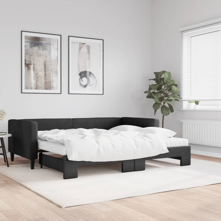 Slaapbank Sen Stof 90 x 190 cm Zwart met onderschuifbed en matras