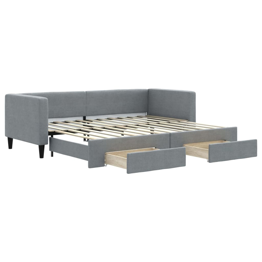 Slaapbank S Stof 80 x 200 cm Lichtgrijs met onderschuifbed en lade