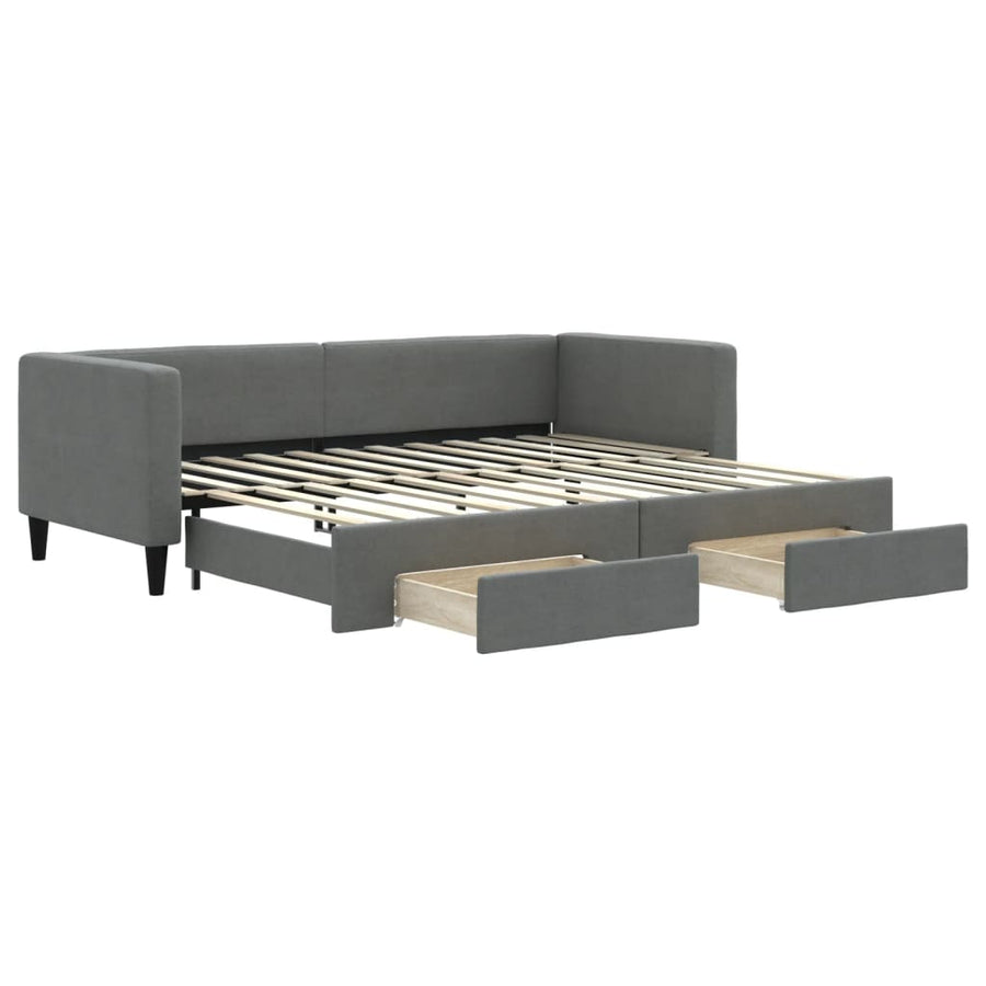 Slaapbank onderschuifbed en lades 80x200 cm stof donkergrijs 80 x 200 cm Donkergrijs