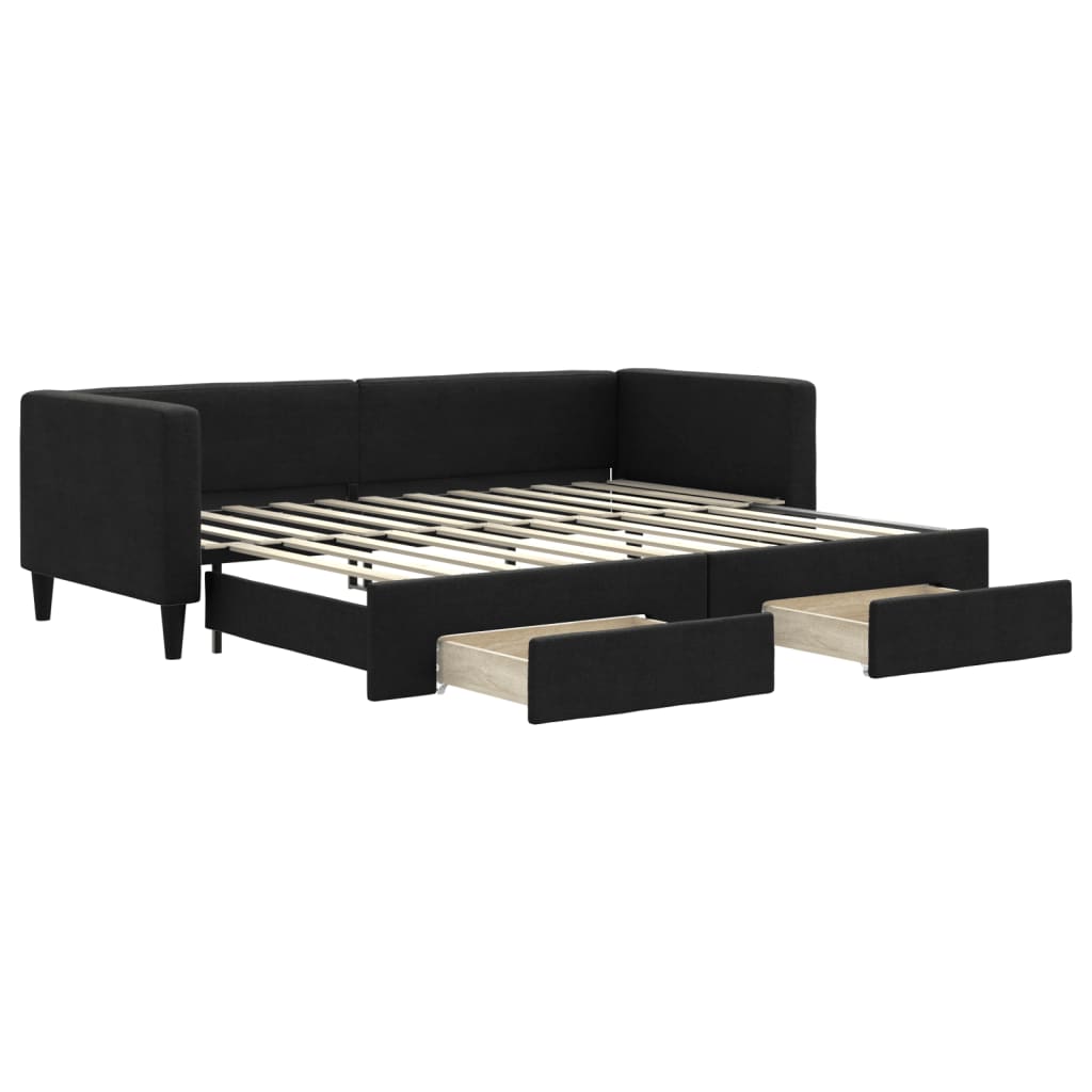 Slaapbank S Stof 80 x 200 cm Zwart met onderschuifbed en lade