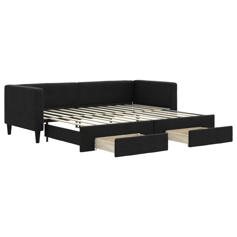 Slaapbank S Stof 80 x 200 cm Zwart met onderschuifbed en lade