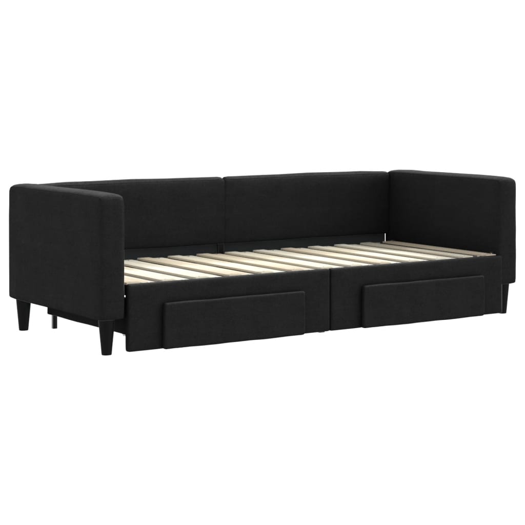 Slaapbank S Stof 80 x 200 cm Zwart met onderschuifbed en lade