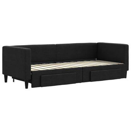 Slaapbank S Stof 80 x 200 cm Zwart met onderschuifbed en lade