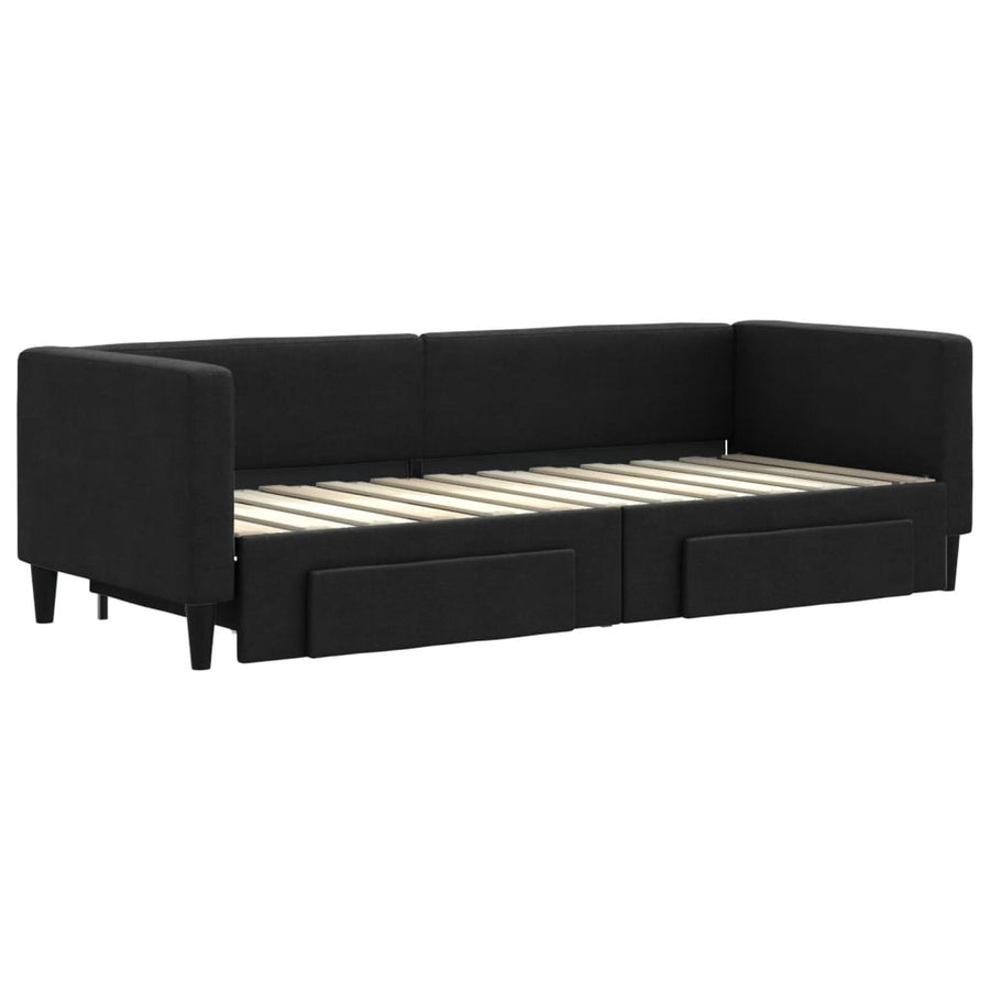 Slaapbank S Stof 80 x 200 cm Zwart met onderschuifbed en lade