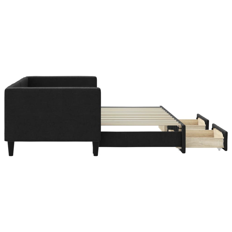 Slaapbank S Stof 80 x 200 cm Zwart met onderschuifbed en lade