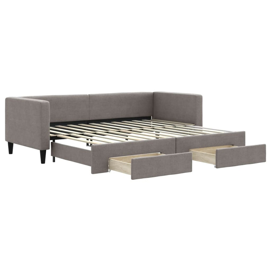 Slaapbank Met Onderschuifbed En Lades 80X200 Cm Stof Taupe Taupe 80 x 200 cm
