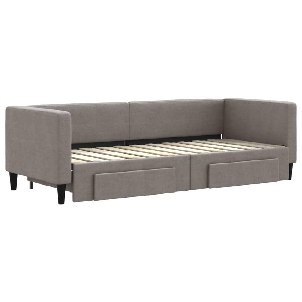 Slaapbank Met Onderschuifbed En Lades 80X200 Cm Stof Taupe Taupe 80 x 200 cm