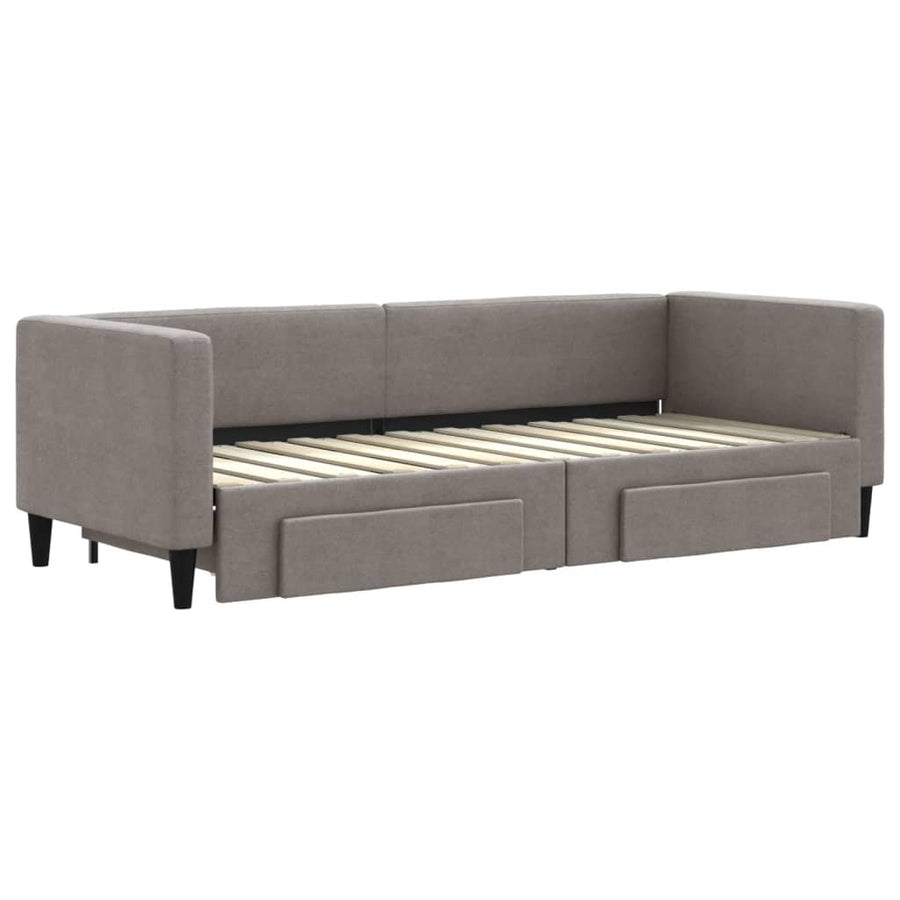 Slaapbank Met Onderschuifbed En Lades 80X200 Cm Stof Taupe Taupe 80 x 200 cm