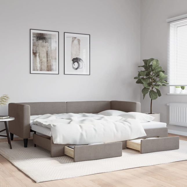 Slaapbank Met Onderschuifbed En Lades 80X200 Cm Stof Taupe Taupe 80 x 200 cm