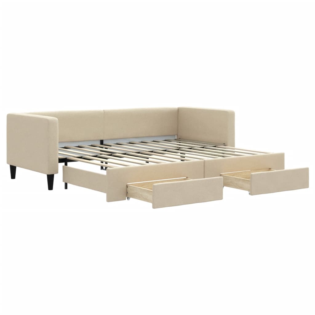 Slaapbank S Stof Kleur 80 x 200 cm Crème met onderschuifbed en lade