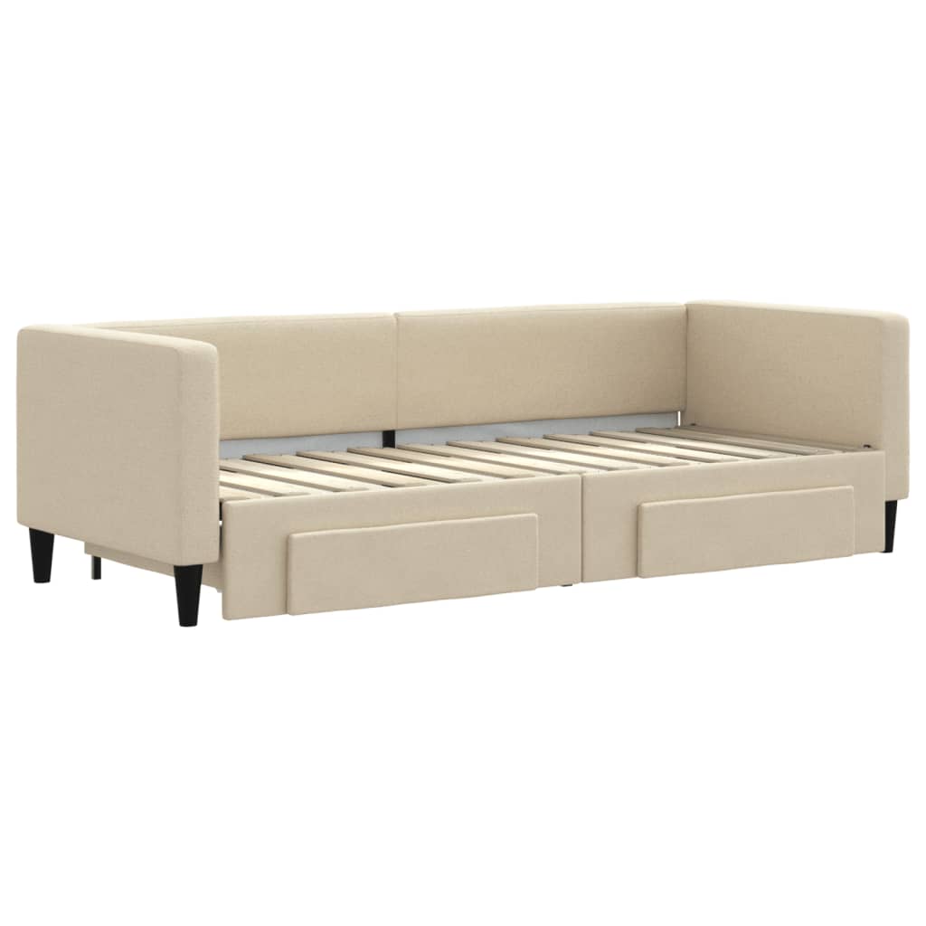 Slaapbank S Stof Kleur 80 x 200 cm Crème met onderschuifbed en lade