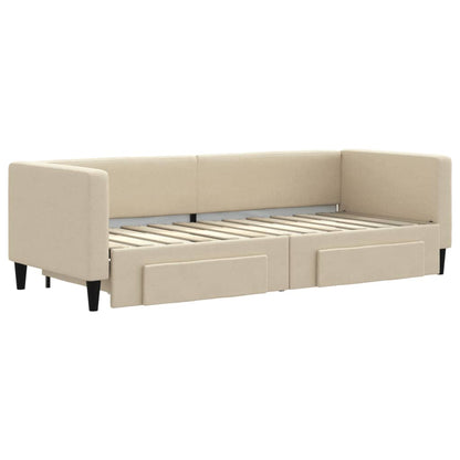 Slaapbank S Stof Kleur 80 x 200 cm Crème met onderschuifbed en lade