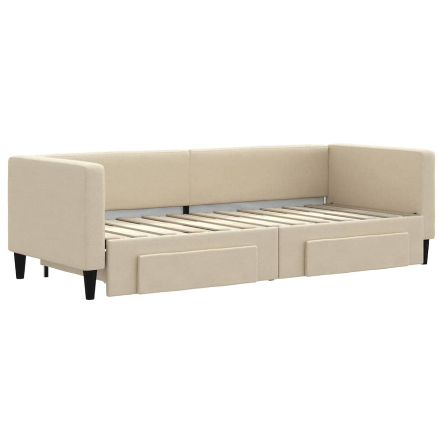 Slaapbank S Stof Kleur 80 x 200 cm Crème met onderschuifbed en lade