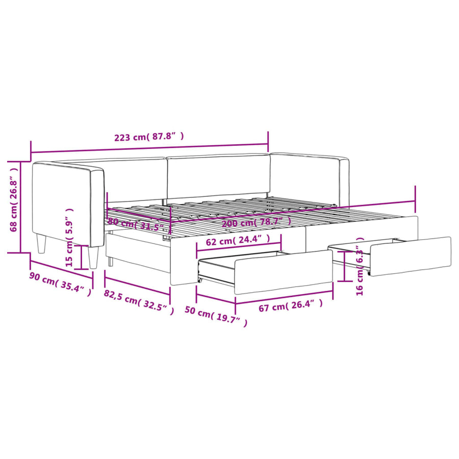 Slaapbank S Stof Kleur 80 x 200 cm Crème met onderschuifbed en lade