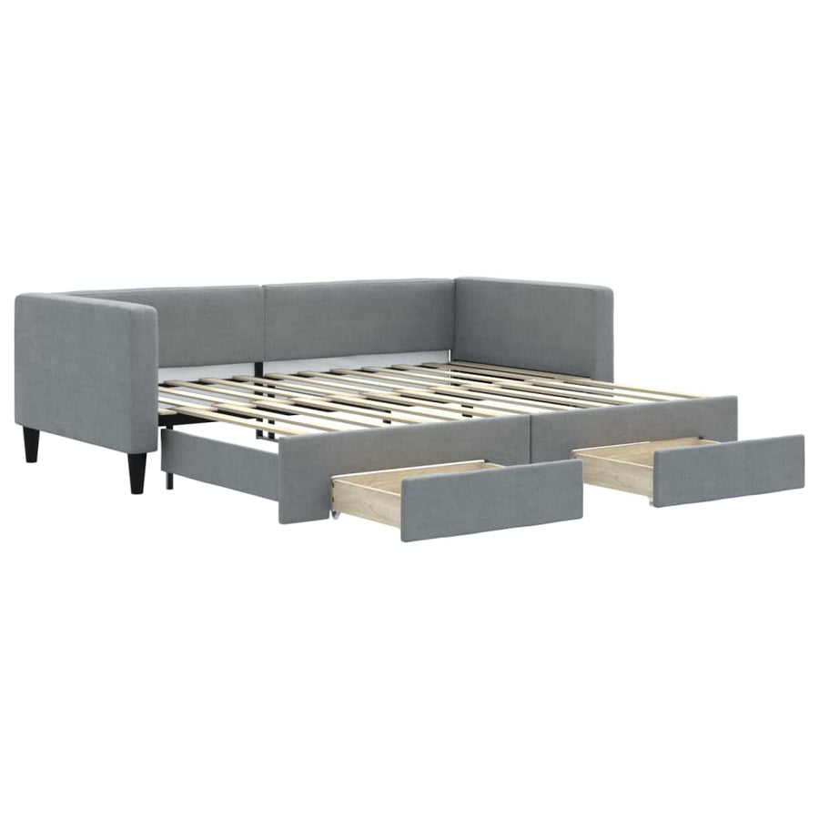 Slaapbank met onderschuifbed en lades 90x200 cm stof lichtgrijs 90 x 200 cm Lichtgrijs met onderschuifbed en lade