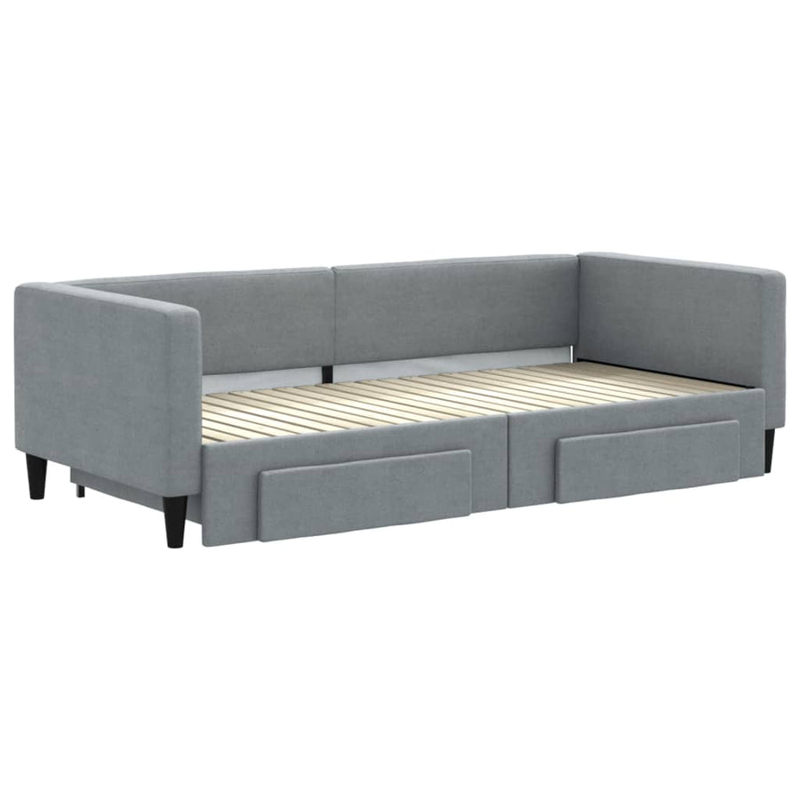 Slaapbank met onderschuifbed en lades 90x200 cm stof lichtgrijs 90 x 200 cm Lichtgrijs met onderschuifbed en lade