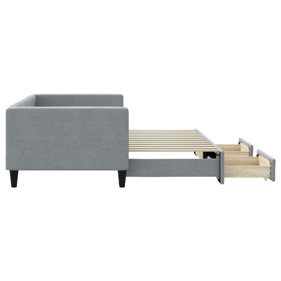 Slaapbank met onderschuifbed en lades 90x200 cm stof lichtgrijs 90 x 200 cm Lichtgrijs met onderschuifbed en lade
