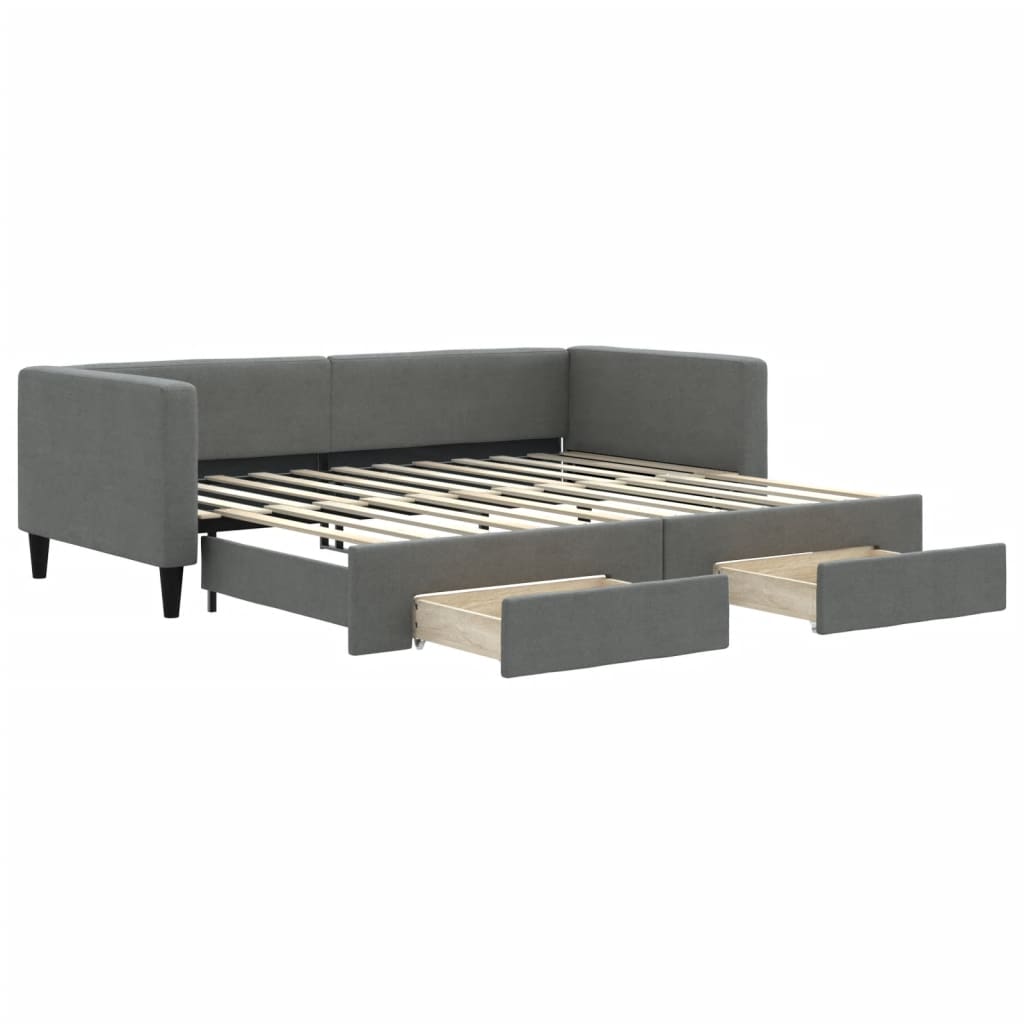 Slaapbank Onderschuifbed En Lades Stof 90 x 200 cm Donkergrijs met onderschuifbed en lade