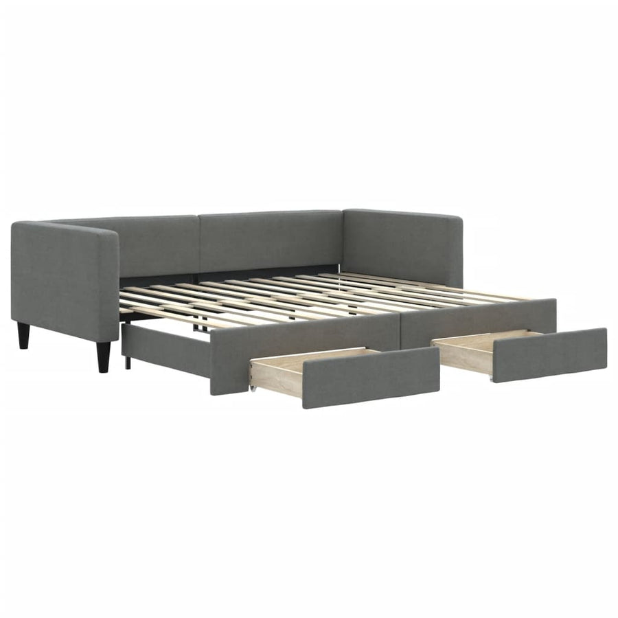 Slaapbank Onderschuifbed En Lades Stof 90 x 200 cm Donkergrijs met onderschuifbed en lade