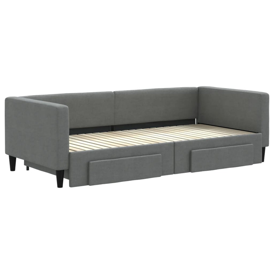Slaapbank Onderschuifbed En Lades Stof 90 x 200 cm Donkergrijs met onderschuifbed en lade