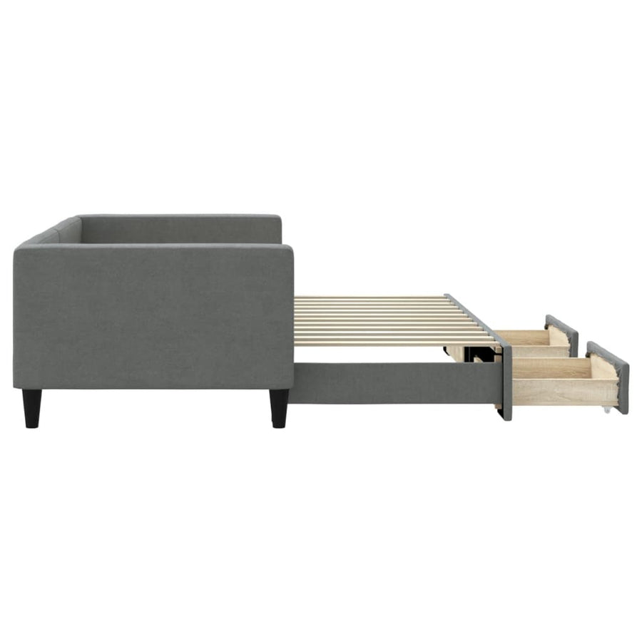 Slaapbank Onderschuifbed En Lades Stof 90 x 200 cm Donkergrijs met onderschuifbed en lade