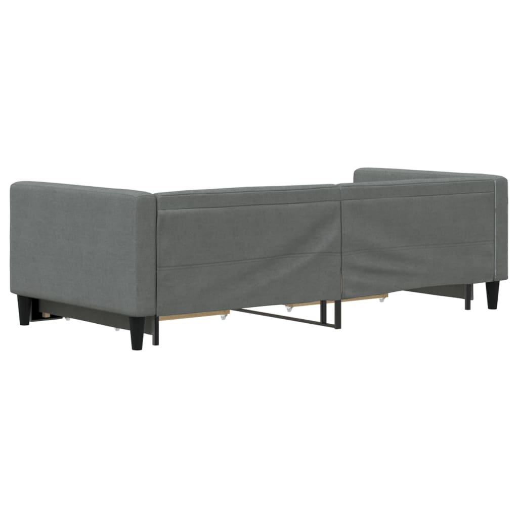 Slaapbank Onderschuifbed En Lades Stof 90 x 200 cm Donkergrijs met onderschuifbed en lade