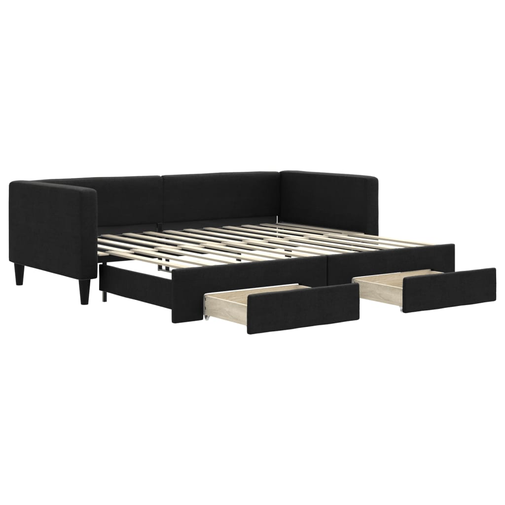 Slaapbank met onderschuifbed en lades 90x200 cm stof zwart 90 x 200 cm Zwart met onderschuifbed en lade